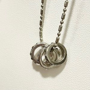 Vintage Triple Circles Bead And Tube Link Necklace Silver 18”